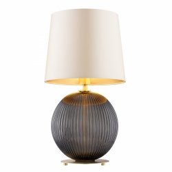 Elegancka lampa stołowa lampka nocna ciemne szkło kula beżowy abażur satyna mosiądz do salonu HAMILTON 8538  Argon