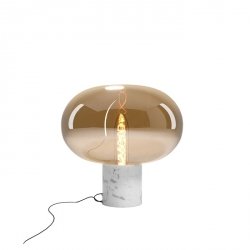 Minimalistyczna Lampka Stołowa Nowoczesna Biała Marmur Bursztynowy Klosz MOONSTONE T0056 MAXLIGHT
