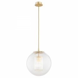 Lampa wisząca nowoczesna ryflowane szkło w szkle transparentna kula mosiądz szczotkowany HAMPTON 8626 Argon