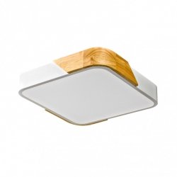 Dekoracyjny Nowoczesny Plafon Sufitowy LED Biały + Drewno SANTER PLF-13187-WH-WO ITALUX