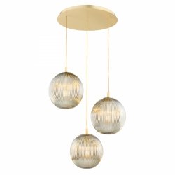 Lampa wisząca glamour 3 płomienna szklana szary lister kule różne wysokości złota na okrągłej podsufitce PALOMA 6312 Argon