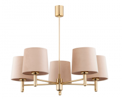 Żyrandol pięcioramienny z welurowymi abażurami do salonu glamour mosiądz ARGON PONTE PLUS 2105 beżowy