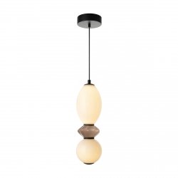 Nowoczesna lampa wisząca LED brązowy klosz z ceramiki szklane białe kule BALOS PND-94921-2B-BK Italux nad wyspę stół Art Deco
