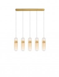 Nowoczesna złota lampa wisząca 5 źródeł światła LED podłużny szklany klosz minimalistyczna designerska możliwość ściemniania REBALVO LE45202 Luces Exclusivas