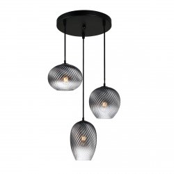 Lampa wisząca potrójna szklana żłobiony klosz dekoracyjna czarna w nowoczesnym stylu Alias PND-3672-3A-BK-SG Italux