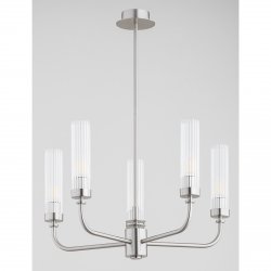 Rozłożysty żyrandol 5-płomienny niklowany transparentne szkło ryflowane tuba nowoczesny elegancki klasyczny PRESTON 2198 Argon