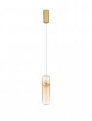 Nowoczesna złota lampa wisząca LED podłużny szklany klosz minimalistyczna designerska możliwość ściemniania REBALVO LE45198 Luces Exclusivas
