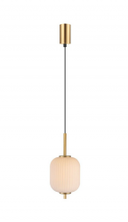 Designerska złota lampa wisząca pojedyncza LED dekoracyjny ryflowany klosz AKARI DU31288/6.5W Zumaline