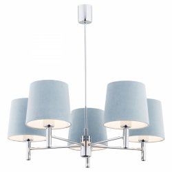 Gustowna lampa wisząca żyrandol minimalistyczny 5-płomienny el.chrom duża welurowy abażur błękitny BOLZANO 2076 Argon