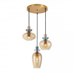 Designerska złota lampa wisząca dekoracyjne bursztynowe szklane klosze z kolorowym wykończeniem FANDA PND-31882-3A-GD-AMB Italux