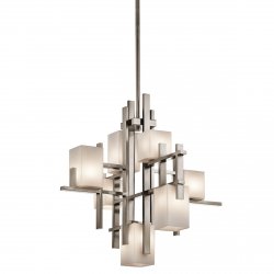 Żyrandol City Lights - 7 źródeł światła Klasyczny pewter geometryczna kwadratowe szklane klosze możliwość ściemniania KL-CITY-LIGHTS7A KICHLER