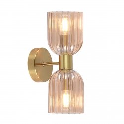 Złoty podwójny kinkiet w stylu art deco glamour szklane bursztynowe klosze Light Prestige PIEGA LP-939/2W amber 
