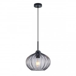 Lampa wisząca szklana żłobiona półokrągła dekoracyjna czarna w nowoczesnym stylu Pansol PND-2940-1S-BK-SG2 Italux