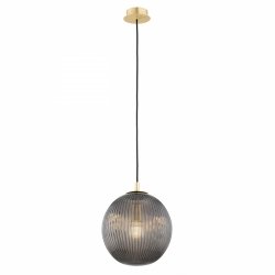 Lampa wisząca elegancka kula ciemne dymne ryflowane szkło złote dodatki mosiądz 25cm PALOMA 8513 Argon