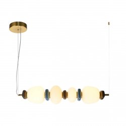 Designerska złota lampa wisząca LED dekoracyjne elementy z ceramiki szklane białe klosze EVANS PND-94981-4C-GD Italux nad wyspę stół Art Deco jadalniana nad stół