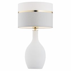 Elegancka biała lampa stołowa lampka nocna szklana uniwersalna z dekoracyjnym abażurem ze złotymi elementami dekor BEJA 4359 Argon