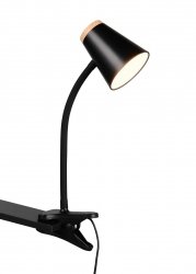 Lampa biurkowa nocna na klipsie LED czarna minimalistyczna klasyczna nowoczesna drewniany dekor PONGO R25831102 Rl