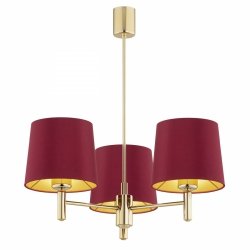 Żyrandol aksamitny czerwony abażur w czerwieni lampa wisząca 3 płomienna kwintesencja elegancji i stylu PONTE PLUS 6266 Argon 