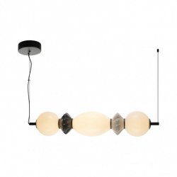 Nowoczesna podłużna lampa wisząca LED czarno szary klosz z ceramiki szklane białe kule BALOS PND-94921-3A-BK Italux nad wyspę stół Art Deco