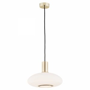Elegancka szklana lampa wisząca klosz owal mleczne szkło złote dodatki SAGUNTO 4358 Argon