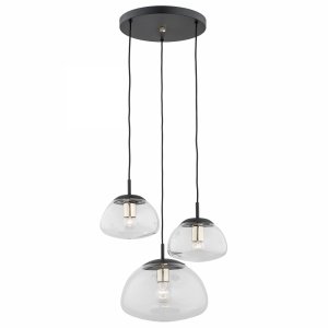 Designerska szklana lampa wisząca na okrągłej podsufitce potrójna czarne dodatki TRINI 1492 Argon