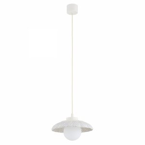 Lampa wisząca ceramika Bolesławiec biała muszla w kropki ręcznie zdobiona designerska wyjątkowa BOLL 8947 Argon x Manufaktura w Bolesławcu 