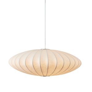 Dekoracyjna nowoczesna biała lampa wisząca designerska skandynawska owalna tkaninowy abażur 50cm SILK FLAT ST-2328-50 Step Into Design