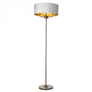 Lampa podłogowa abażurowa biało-mosiężna minimalistyczna klasyczna HIGHCLERE 98935 ENDON