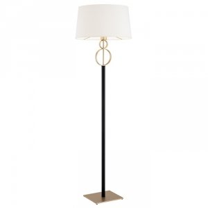 Designerska Czarna Lampa Stojąca Podłogowa Abażurowa Złote Obręcze PERSEO 8309 ARGON