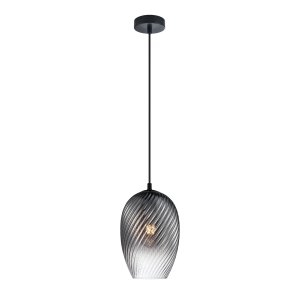 Lampa wisząca szklana żłobiony klosz dekoracyjna czarna w nowoczesnym stylu Alias PND-3663-1-BK-SG Italux