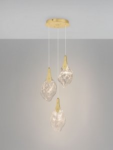 Lampa wisząca LED potrójna 50cm owalne szklane klosze z wgłębieniami designerska nowoczesna ściemnialna ADEJE LE45701 Luces Exclusivas
