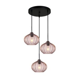 Lampa wisząca Żyrandol Pansol PND-2940-3AS-BK-CF Italux 3xE27 Czarna Szklane Brązowe klosze ze Szkła Strukturalnego 56cm 