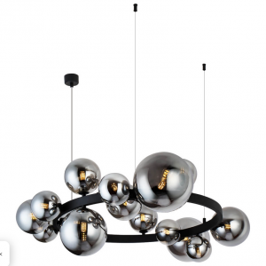 Czarna molekularna lampa wisząca szklane klosze w kolorze dymiony chrom BUBBLES 15 SMOKY AZ5875 + AZ5879 Azzardo 