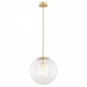Lampa wisząca nowoczesna ryflowane szkło w szkle transparentna kula mosiądz szczotkowany HAMPTON 8626 Argon