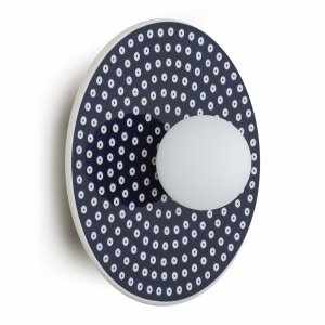 Designerski kinkiet ceramika Bolesławiec płaski talerz granatowy w kropki wyjątkowy dekoracyjny BOLL 8935 Argon x Manufaktura w Bolesławcu 