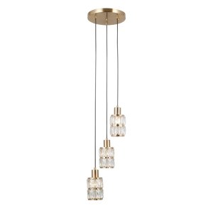 Złota kryształowa lampa wisząca do salonu nad stół glamour Alma Italux PND-40668-3-HBR