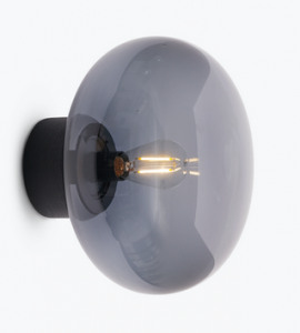 Lampa ścienna kinkiet czarny okrągły szklany klosz drewniany minimalistyczny uniwersalny nowoczesny dekoracyjny Karl-Johan 20321 New Works