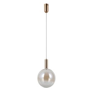 Złota lampa wisząca kula czarna przyciemniona bursztynowy szklana Strela Italux PND-34378-1L-HBR