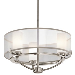 Żyrandol Saldana - 3 źródła światła Klasyczny pewter abażur z organzy okrągły klosze tuba minimalistyczny uniwersalny KL-SALDANA3 KICHLER