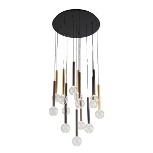 Kaskadowa lampa wisząca szklane okręgłe klosze przeźroczyste Alinos Italux PND-24019-14A-BK