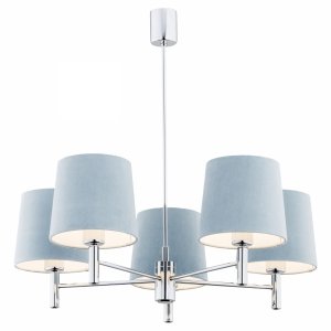 Gustowna lampa wisząca żyrandol minimalistyczny 5-płomienny el.chrom duża welurowy abażur błękitny BOLZANO 2076 Argon