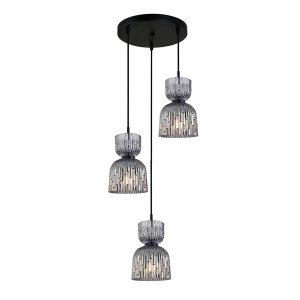 Lampa wisząca Italux Balme PND-3619-3A-BK-SG potrójna czarna / dymione szare szkło