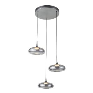 Nowoczesna srebrna lampa wisząca okrągła 3pł LED 21W 3000K salonowa szklana dymiona Tenele Italux PND-24028-3A-SILV