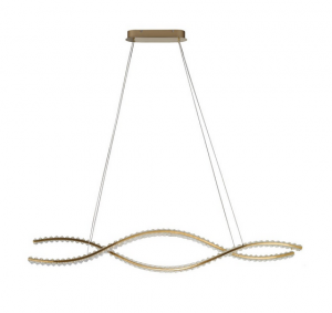 Elegancka lampa wisząca kryształowa LED żyrandol glamour w kolorze złotym podłużna SPARK WAVES 150 cm AZ6565 CCT DIMM + REMOTE CONTROL AZZARDO do salonu jadalni nad stół 