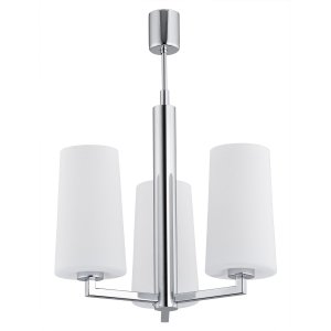 Eklektyczny stylowy stalowy żyrandol minimalistyczny chromowany stelaż białe klosze szkło 3-płomienny CAMELOT 1224 Argon