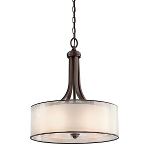 Duża lampa wisząca Lacey 4 źródła światła brązowa kremowy okrągły abażur klasyczna uniwersalna KL-LACEY-P-L-MB KICHLER