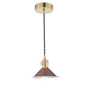 Mosiądzowana Lampa Wisząca Vintage Czerwony Klosz HADANO HAD0140-08 DAR LIGHTING