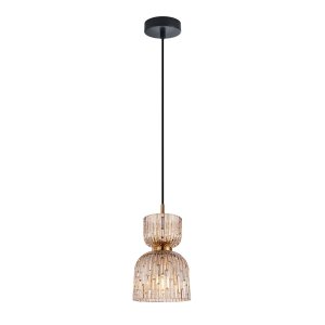 Lampa wisząca Italux Balme PND-3619-1-BRO-AMB pojedyncza czarna / bursztynowe szkło