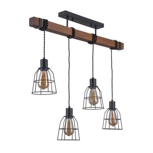 INDUSTRIALNA LAMPA WISZĄCA NAD STÓŁ DREWNIANA BELKA ITALUX REDA PND-4793-4-L