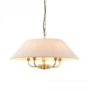 Klasyczna lampa wisząca abażurowa lniana mosiężna minimalistyczna uniwersalna Lille 112956 ENDON